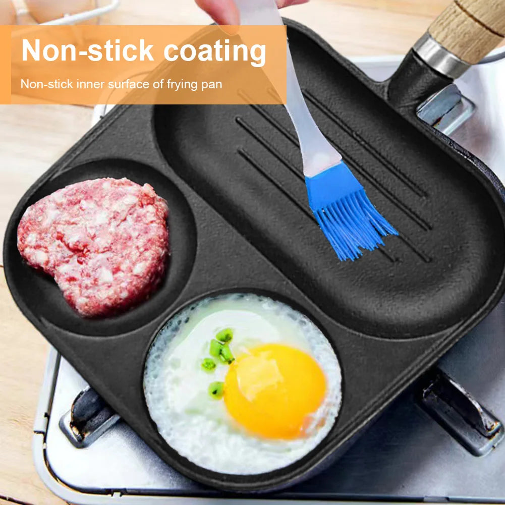 Cast Iron 3-in-1 Egg Frying Pan – Nonstick Breakfast Cooker for Gas & Induction Stoves