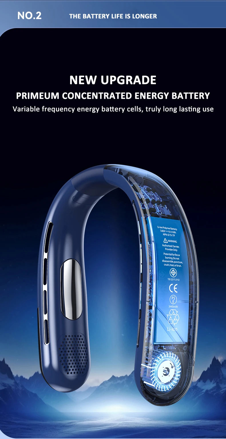 Wearable Neck Fan with LED Display – 360° Portable Cooling Fan, 5 Speeds & Low Noise Design