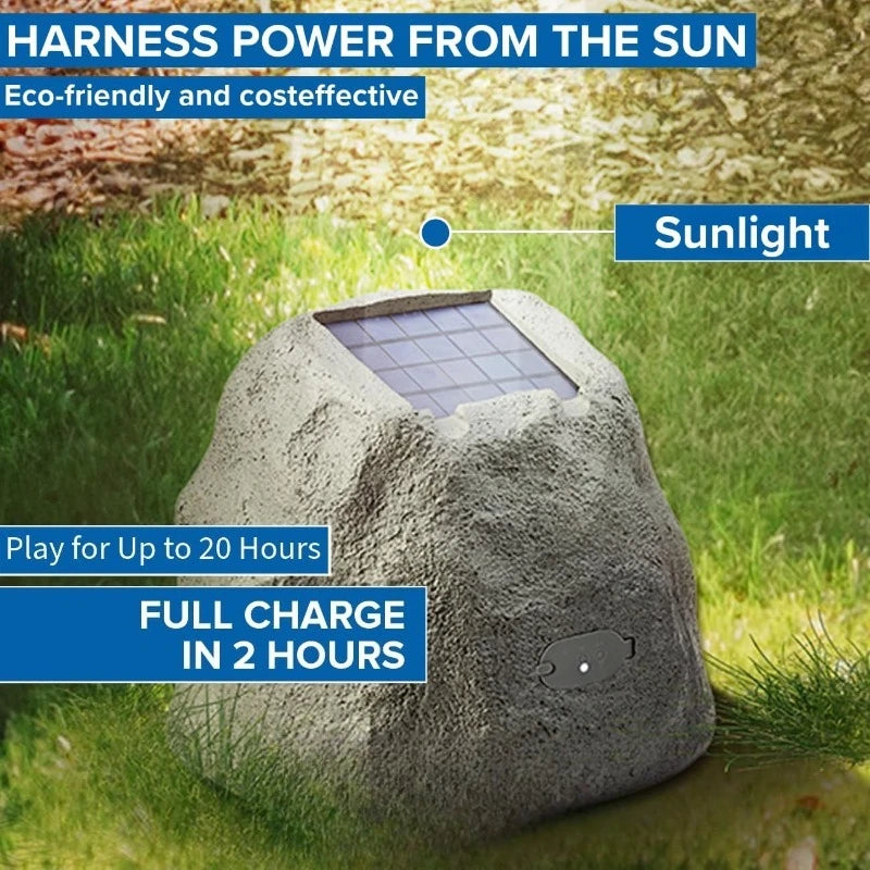 Portable Solar-Powered Bluetooth Rock Speakers Pair with Multi-Link, Weather-Resistant Design for Outdoor Entertainment,