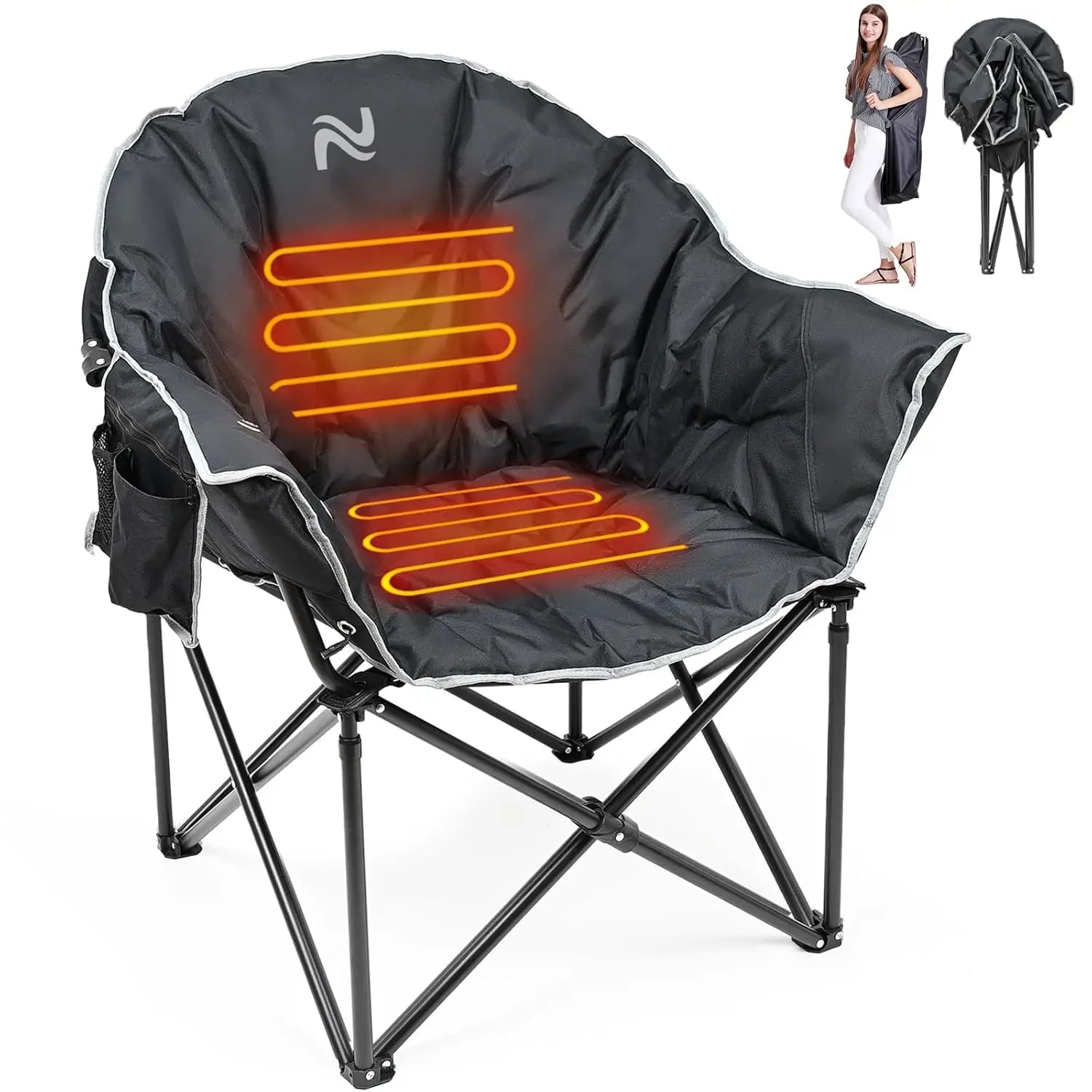 Oversized Heated Camping Lounge Chair 3 Heat Levels Portable Folding Moon Saucer for Patio Outdoors, Custom
