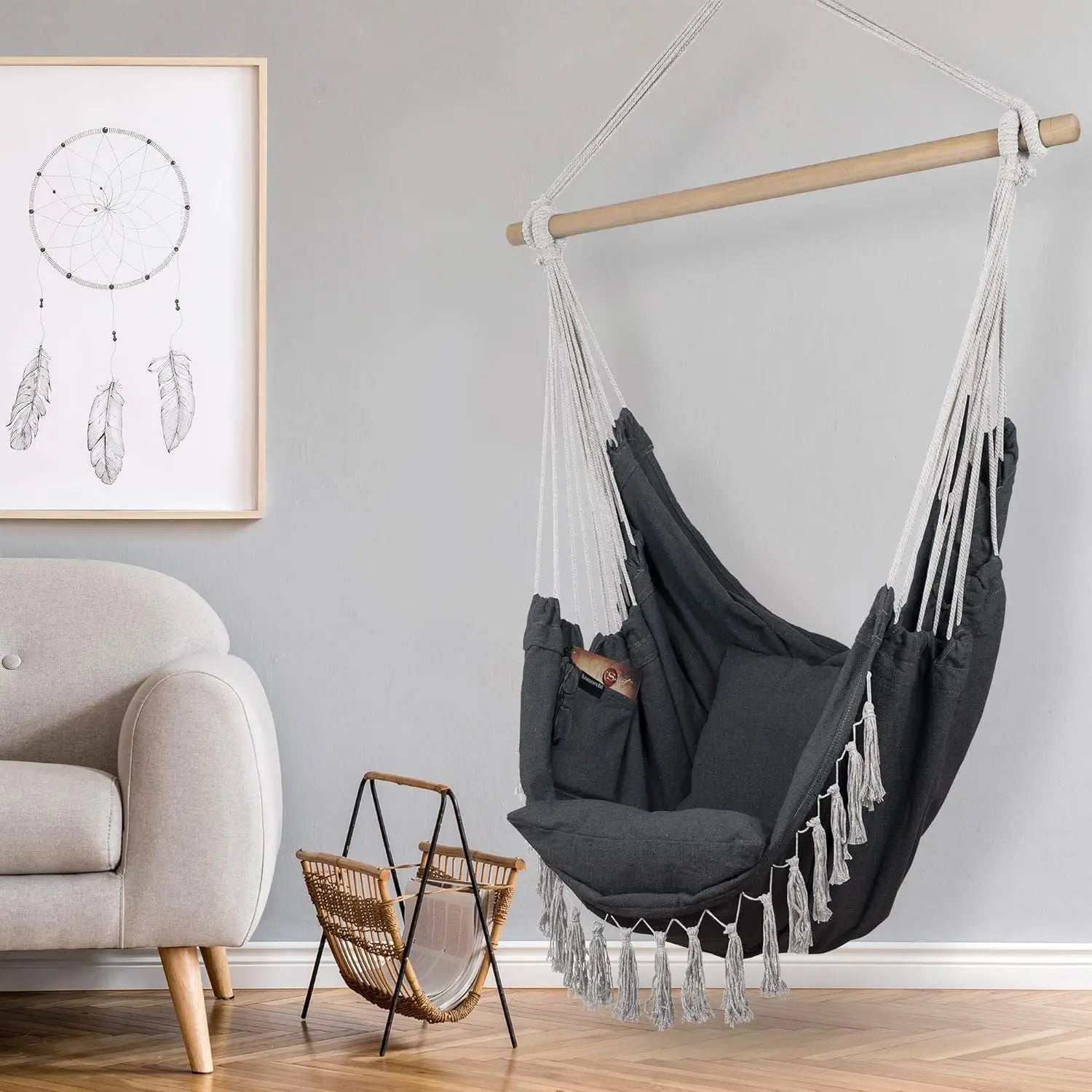 Heavy Duty Macrame Hanging Chair with Cushions