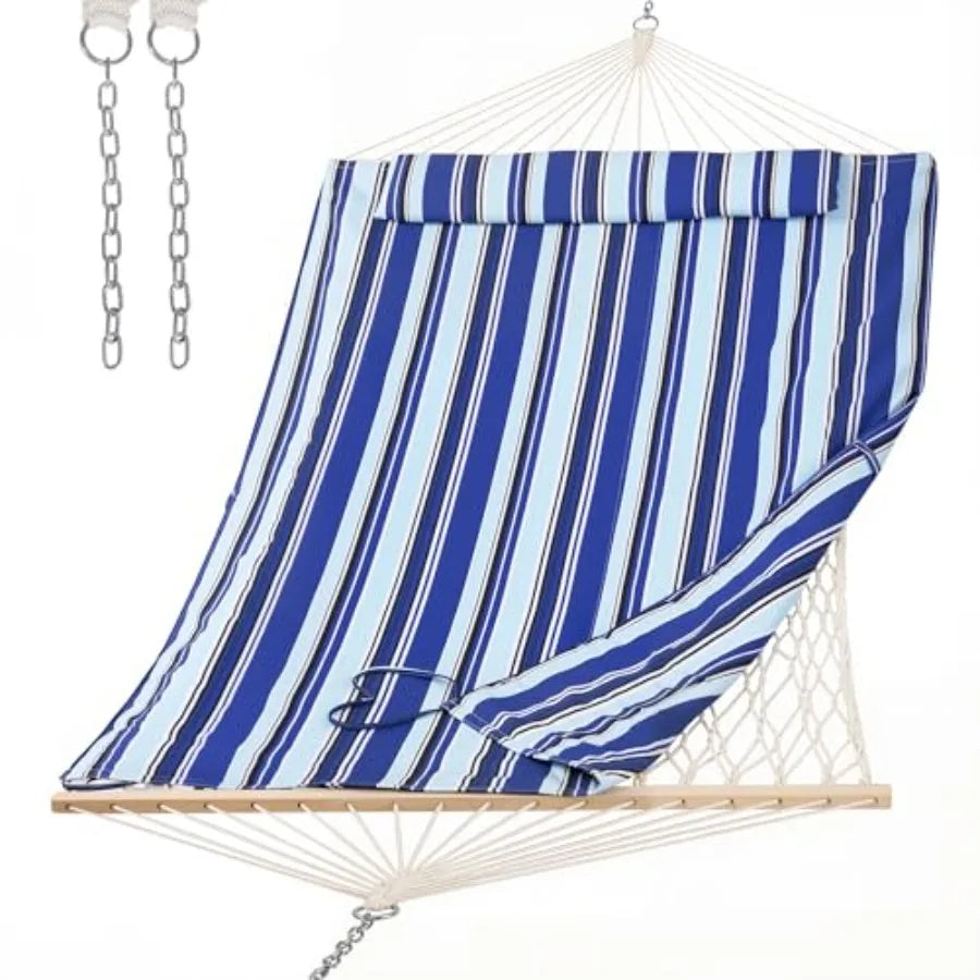 Heavy Duty 2-Person Outdoor Hammock with Hardwood Spreader Bar (475lb Capacity) – Durable Polyester Camping Hammock