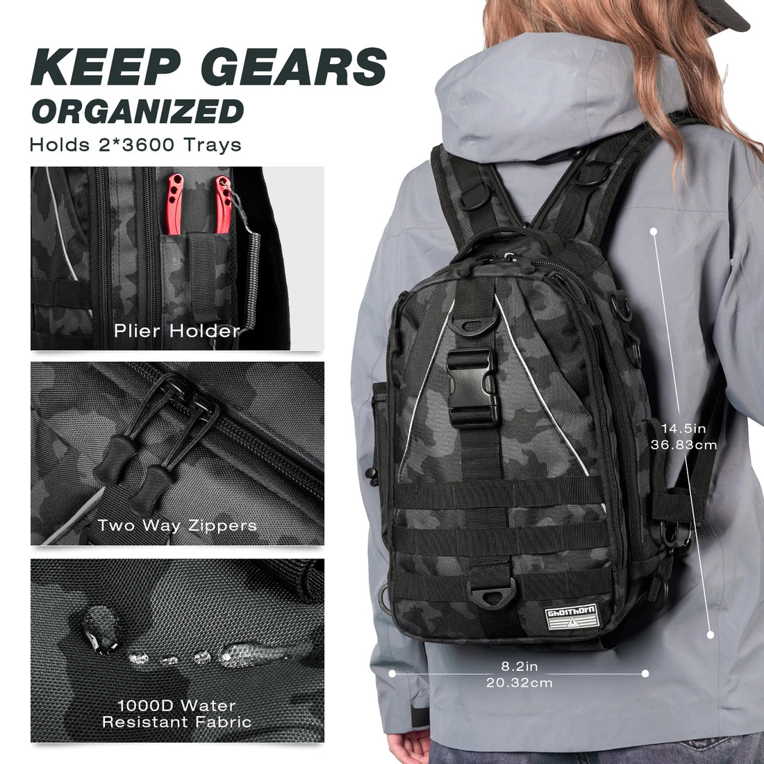Heavy Duty Fishing Backpack Sling Bag – Multi-Compartment Tackle Storage Bag with Rod Holder