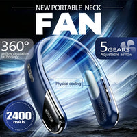 Wearable Neck Fan with LED Display – 360° Portable Cooling Fan, 5 Speeds & Low Noise Design