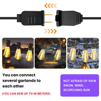 Up To 100FT ST38 LED Outdoor String Lights, Waterproof Shatterproof Connectable US Plug Patio Lamps for Garden, Balcony, Porch