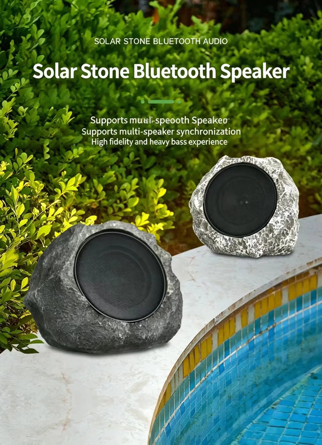 Solar Powered Simulation Stone Bluetooth Remote Control Speaker for Outdoor Lawn and Courtyard Decoration Without Wiring