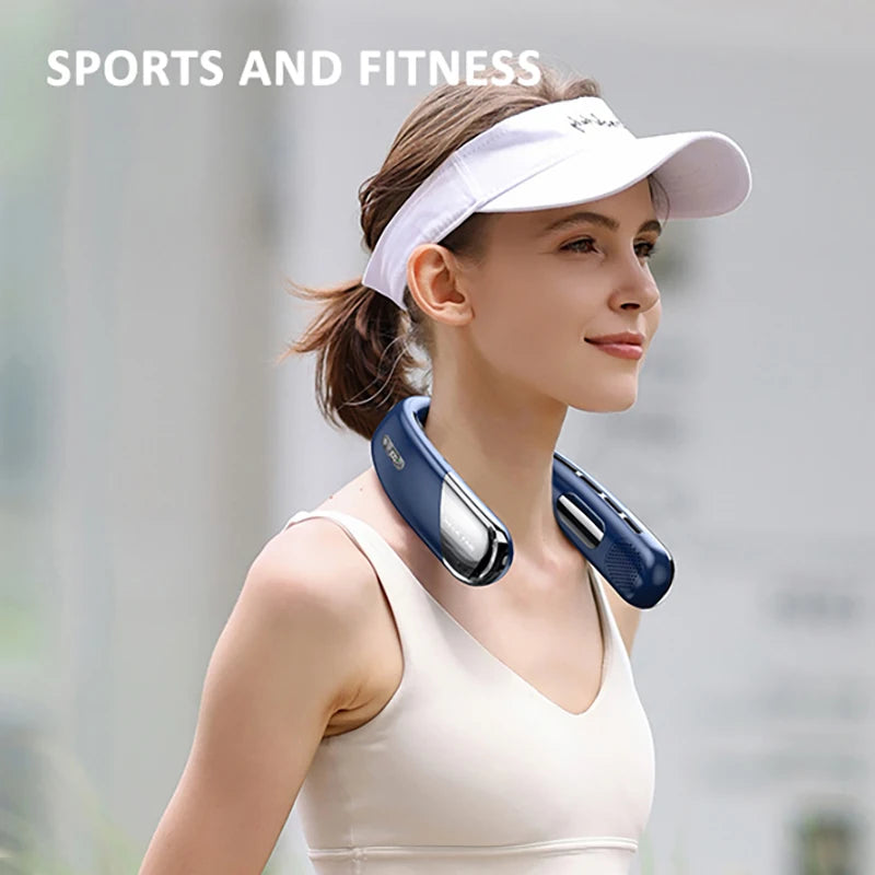 Wearable Neck Fan with LED Display – 360° Portable Cooling Fan, 5 Speeds & Low Noise Design
