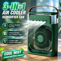 3-in-1 Portable Air Cooler Fan – LED Light, Humidifier & Water Spray Fan for Travel