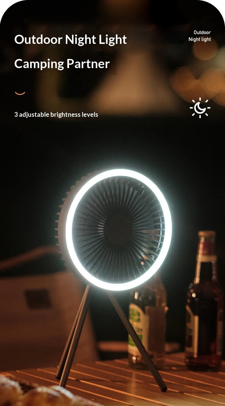 HOMEFISH Rechargeable Camping Fan – Wireless Ceiling & Desktop Fan with LED Light and Power Bank
