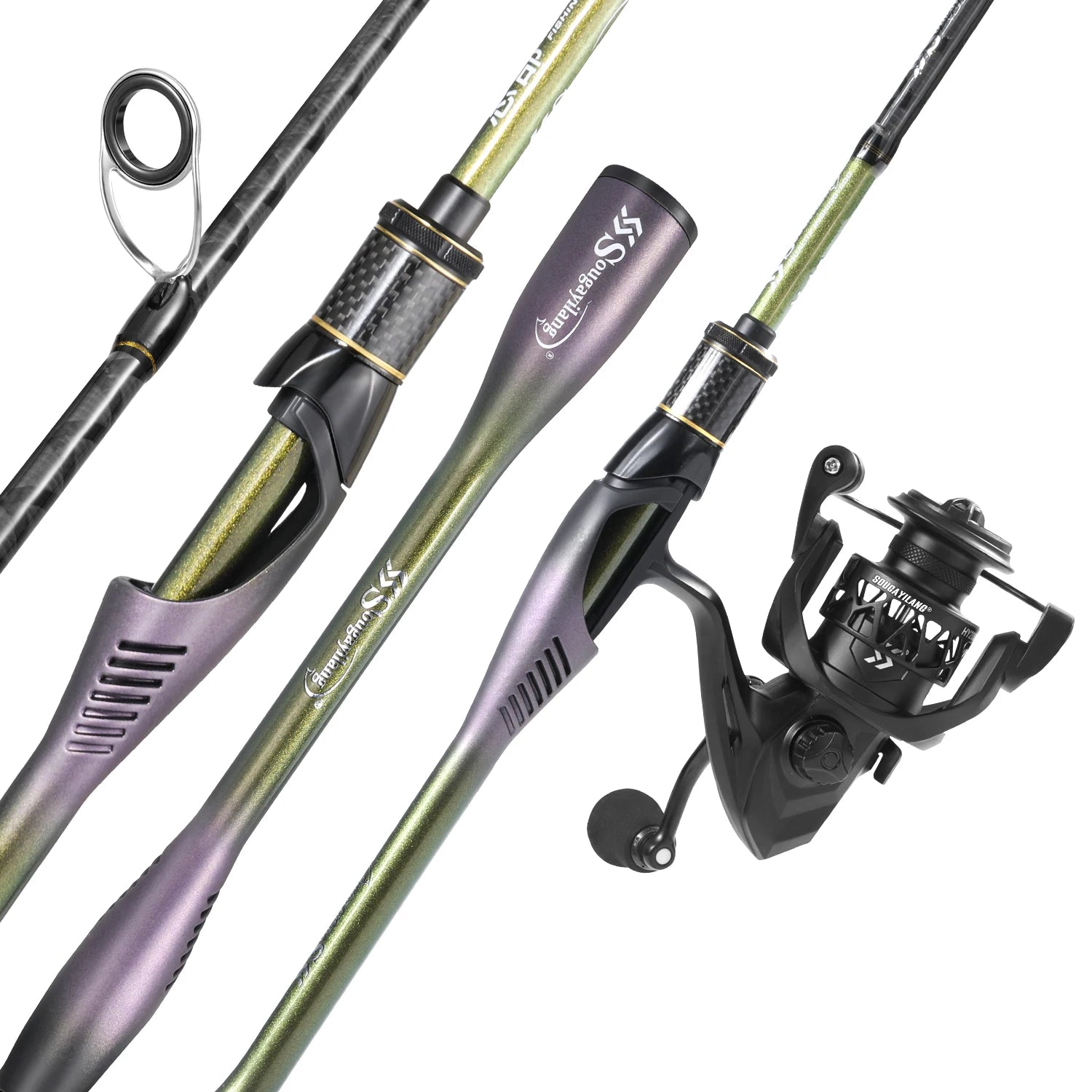 Sougayilang 1.8m MH Spinning Fishing Rod Reel Combo 2 Section Cross Carbon Fiber Pole 5.2:1 Gear Ratio Reel for Freshwater