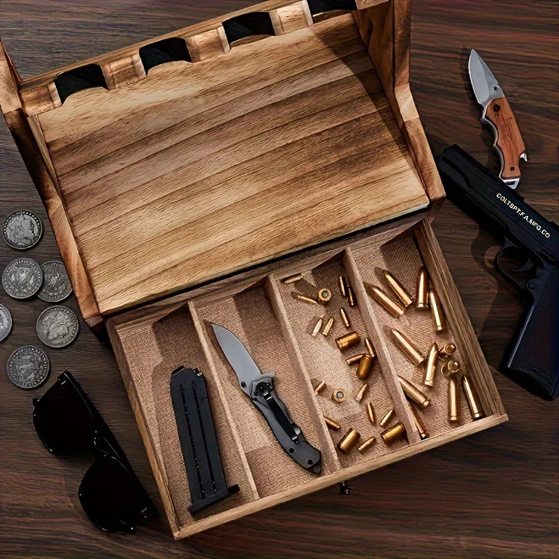 Gun Rack Gun Safe – Real Wood Handgun Rack Holder for Nightstand & Cabinet
