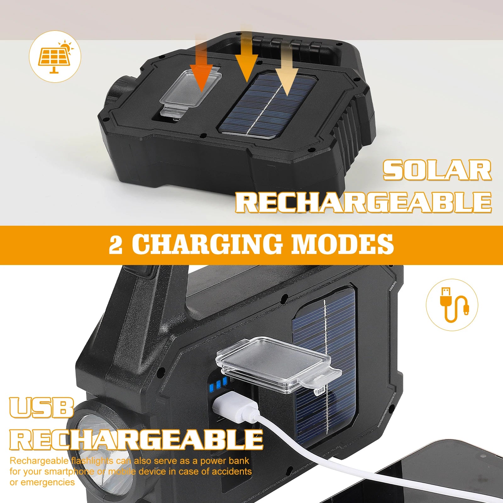2000LM Solar-Powered LED Flashlight - Waterproof 6 Modes