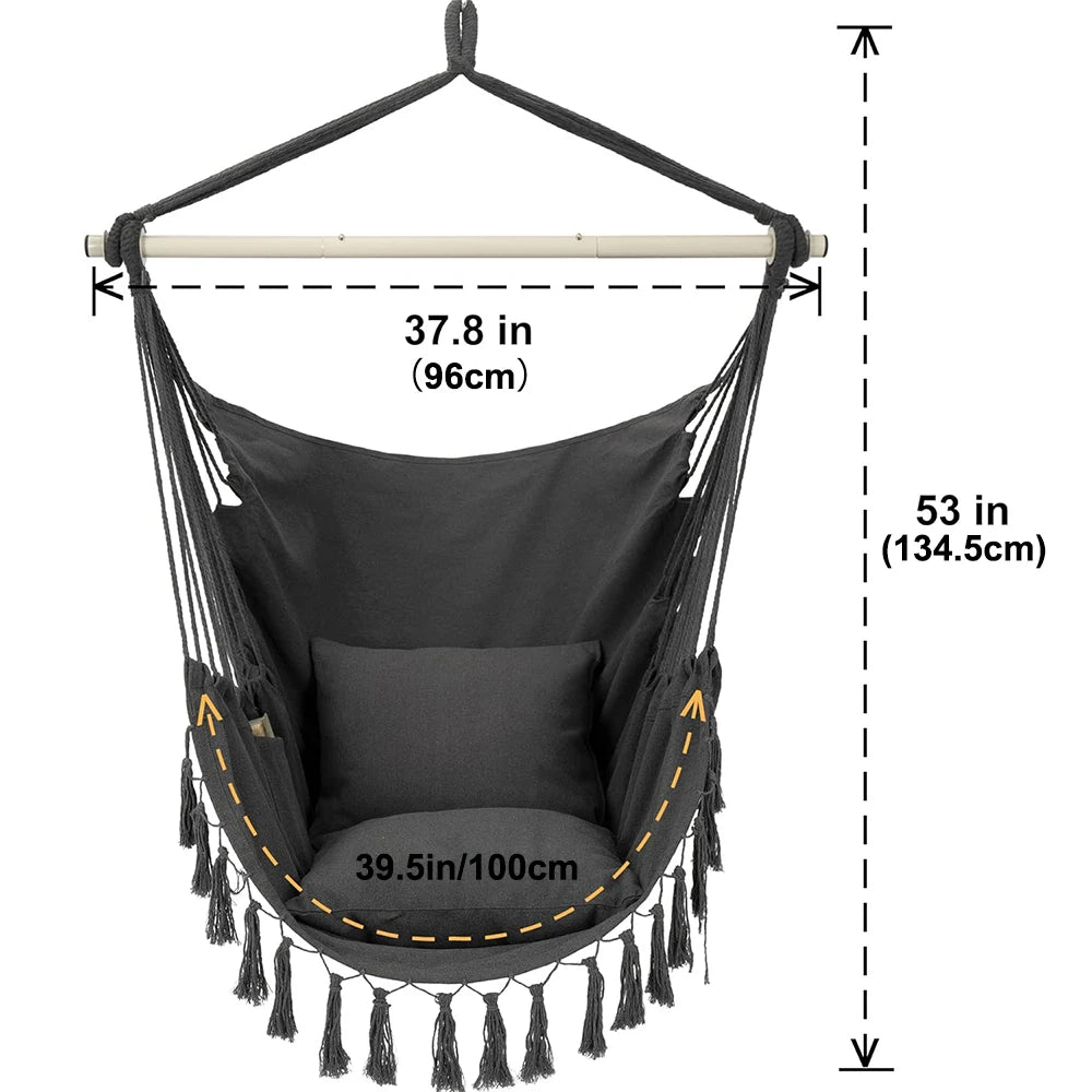 Heavy Duty Macrame Hanging Chair with Cushions
