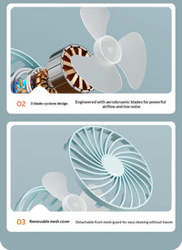 Portable Rechargeable Clip Fan – 720° Rotating Hanging Fan with Night Light for Camping & Outdoor Use