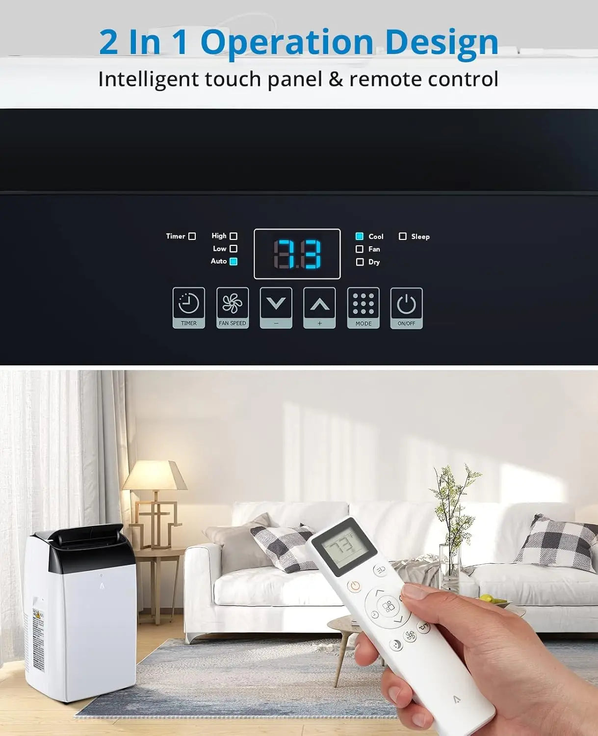14,000 BTU Portable Air Conditioner – 3-in-1 Cooling AC with Fan, Dehumidifier & Remote