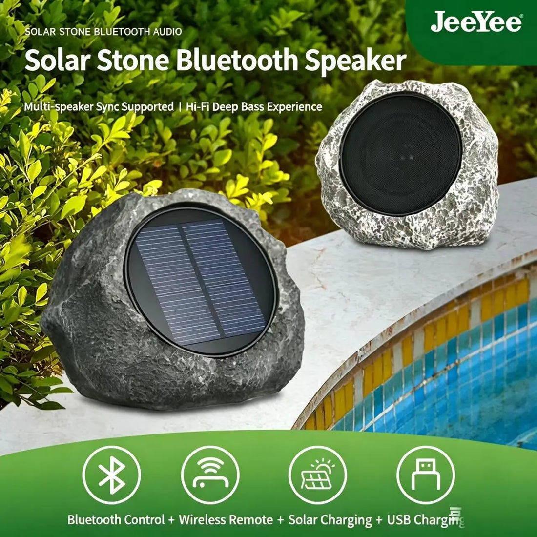 Solar Powered Simulation Stone Bluetooth Remote Control Speaker for Outdoor Lawn and Courtyard Decoration Without Wiring