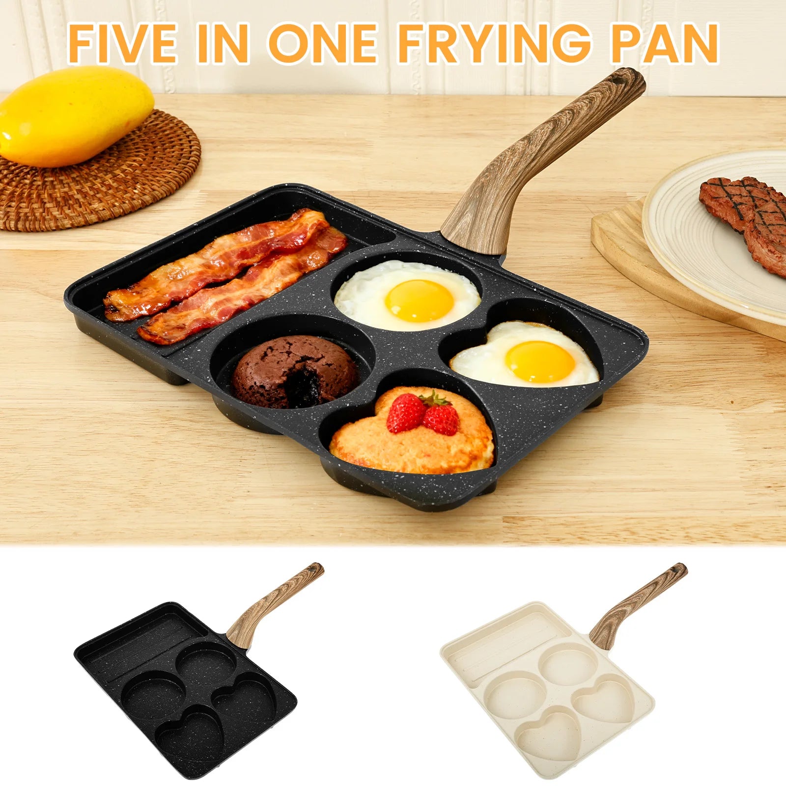 5in1 Frying Pan Multifunctional Egg Frying Pan 5Compartment Easy Cleaning Nonstick Cooking Pots for Cooking Kitchens Accessories