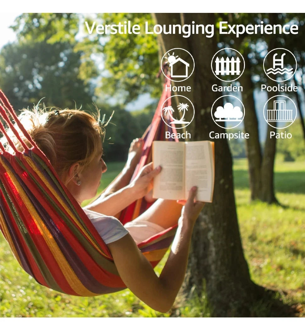 Heavy Duty Canvas Camping Hammock with Tree Straps (High Load Capacity) – Durable Outdoor Hammock for Garden & Backyard