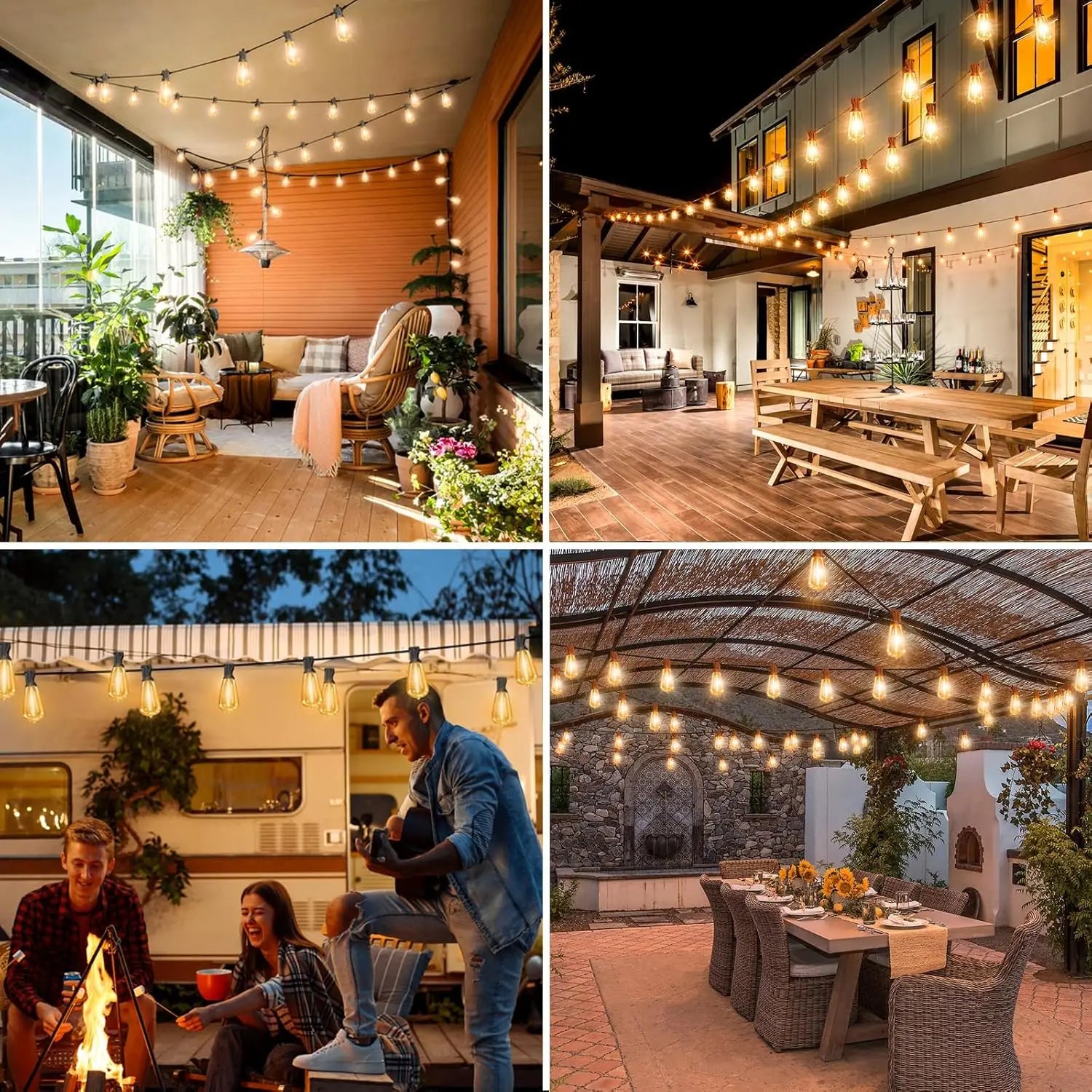 Up To 100FT ST38 LED Outdoor String Lights, Waterproof Shatterproof Connectable US Plug Patio Lamps for Garden, Balcony, Porch