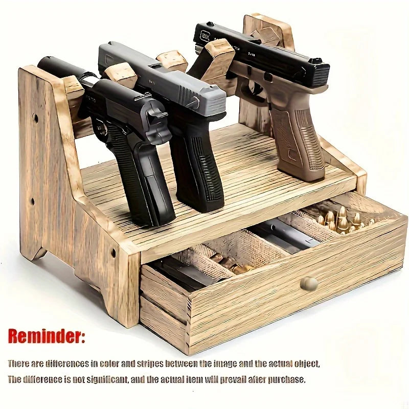 Gun Rack Gun Safe – Real Wood Handgun Rack Holder for Nightstand & Cabinet