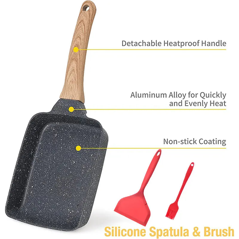 Japanese Tamagoyaki Pan – Nonstick Rectangular Omelette & Egg Roll Pan with Detachable Handle
