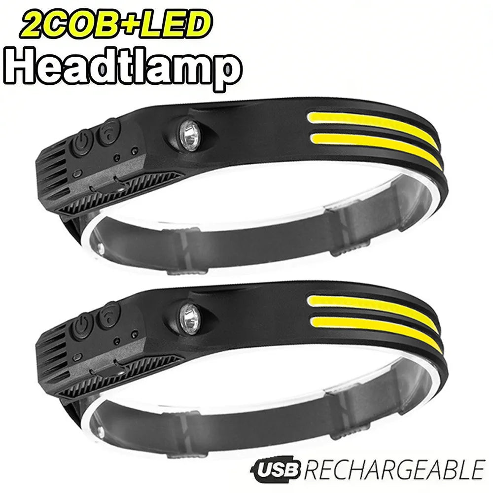 USB Rechargeable COB LED Headlamp – Waterproof Sensor Headlight for Camping & Fishing