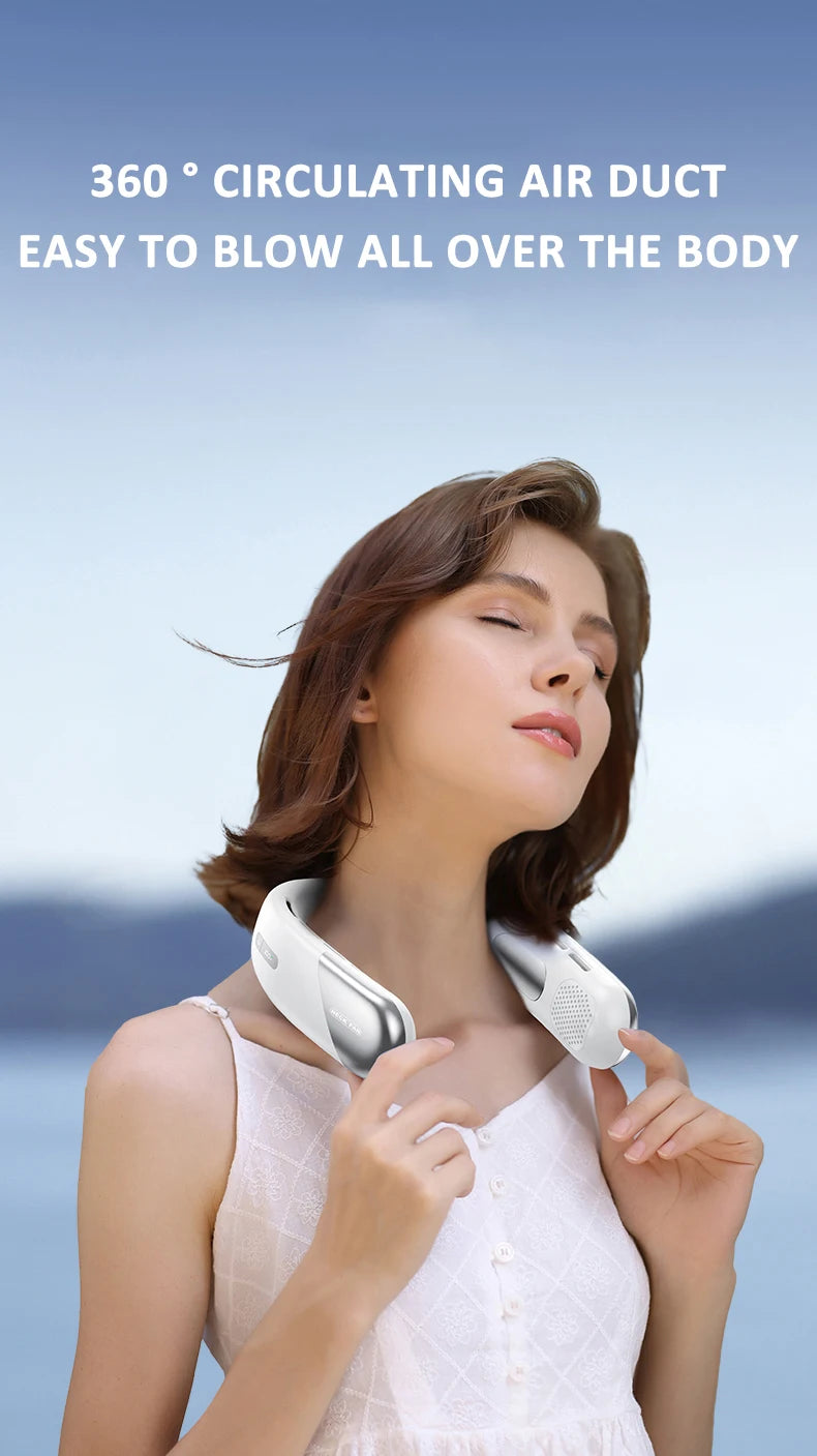 Wearable Neck Fan with LED Display – 360° Portable Cooling Fan, 5 Speeds & Low Noise Design