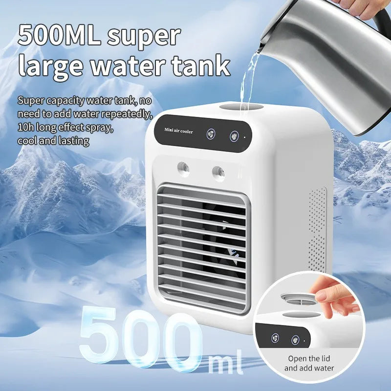 Mini Desktop Air Cooler Fan – USB Rechargeable Humidifier Fan with Transparent Design