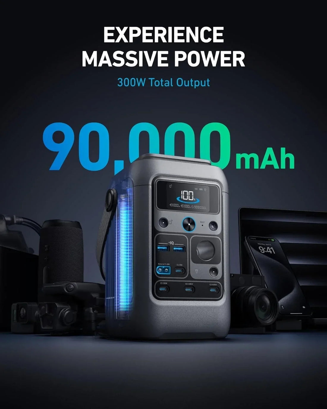 C300 300W Portable Power Station (288Wh) – LiFePO4 Solar Generator for Camping & Backup Power