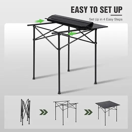 Roll Up Camping Table – Lightweight Folding Metal Outdoor Picnic Table