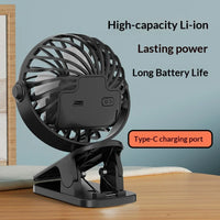 Portable Rechargeable Clip Fan – 720° Rotating Hanging Fan with Night Light for Camping & Outdoor Use