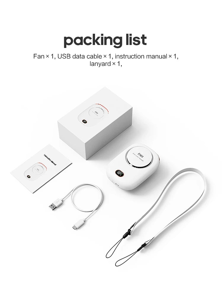 Portable Bladeless Neckband Fan – USB Rechargeable Mini Hanging Neck Fan for Travel & Outdoor Use