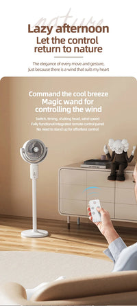 360° Quiet Floor Fan – Powerful Adjustable Height Standing Fan with Remote Control