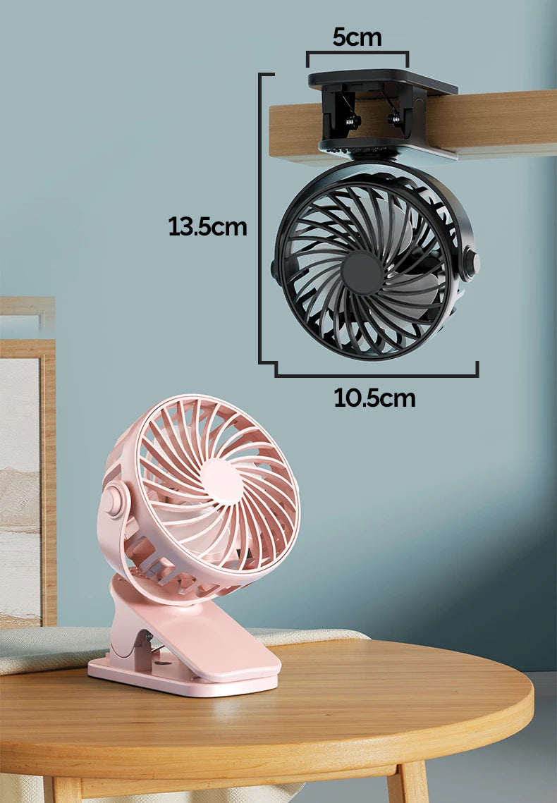 Portable Rechargeable Clip Fan – 720° Rotating Hanging Fan with Night Light for Camping & Outdoor Use