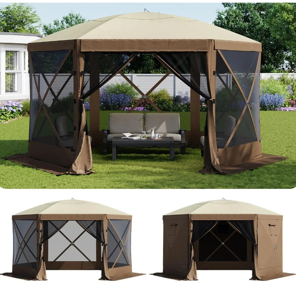 12x12 FT Pop Up Gazebo Screen Tent – 6-Sided Canopy with Carry Bag & Stakes, Outdoor Sun Shelter for Backyard & Camping