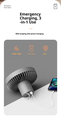 HOMEFISH Rechargeable Camping Fan – Wireless Ceiling & Desktop Fan with LED Light and Power Bank