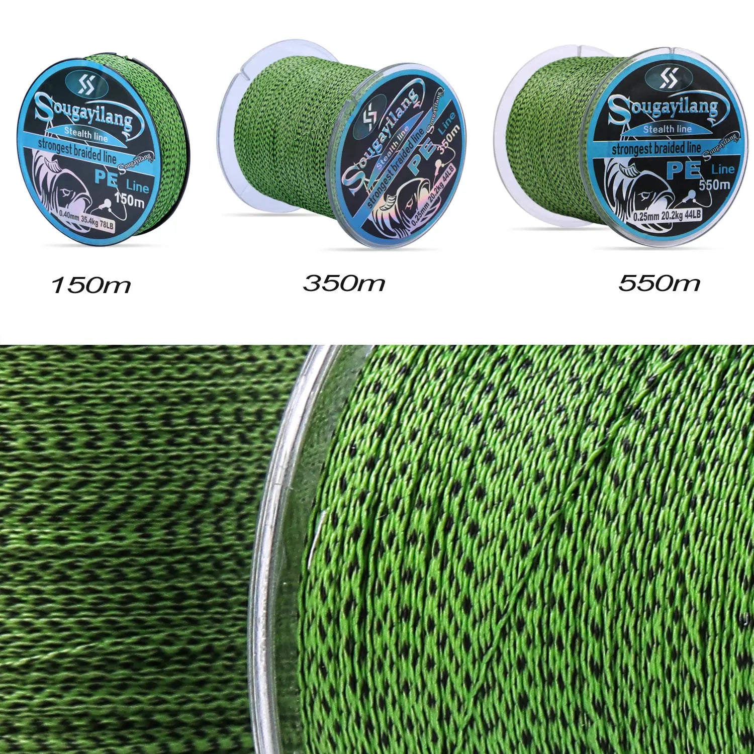 Heavy Duty PE Braided Fishing Line – 4-Strand Multifilament Fishing Wire (15LB-65LB, 100M-550M)