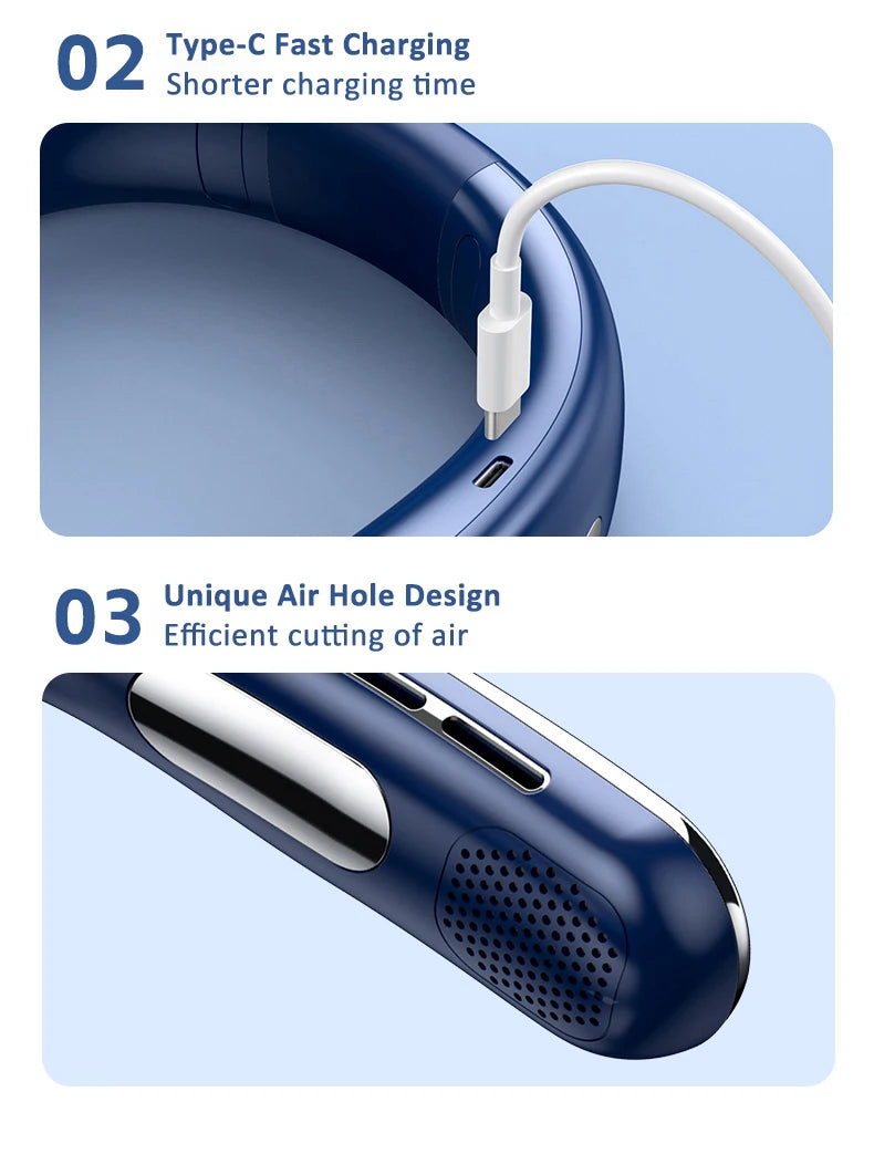 Wearable Neck Fan with LED Display – 360° Portable Cooling Fan, 5 Speeds & Low Noise Design