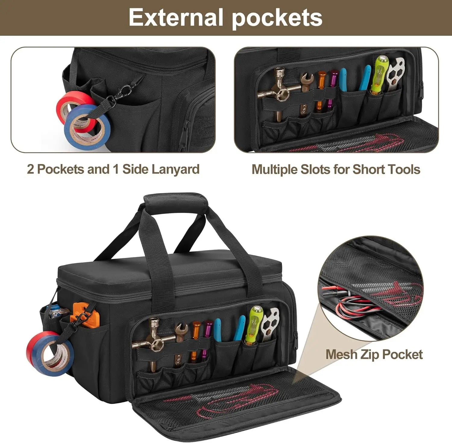 Heavy Duty Multi-Pocket Tool Bag – Wide Opening Outdoor Storage Bag for Tools & Gear