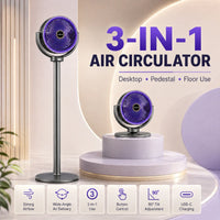 3-in-1 Portable Air Circulator Fan – 5-Speed Quiet Pedestal Stand Fan with USB-C Charging