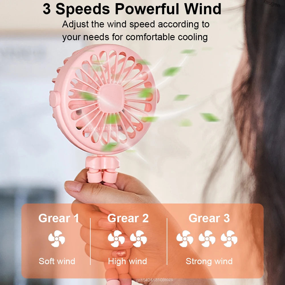 Mini Rechargeable Clip Fan – 360° Rotating Stroller, Bike & Car Tripod Fan