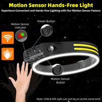 USB Rechargeable COB LED Headlamp – Waterproof Sensor Headlight for Camping & Fishing