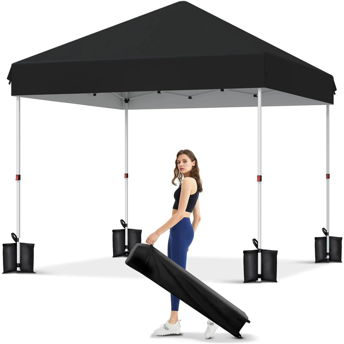10x10 FT Pop Up Canopy Tent, Black Heavy Duty Waterproof Gazebo Shelter with Wheeled Carry Bag Portable Instant Sun Shade for Outdoor Parties, Events & Camping, Patio, Garden, Beach
