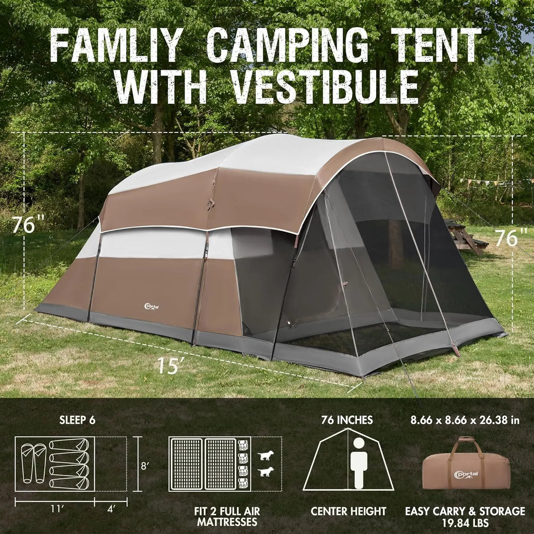 6/8/10 Person Family Camping Tent with Screen Room – Large Waterproof Tunnel Tent with Rainfly for Outdoor Camping
