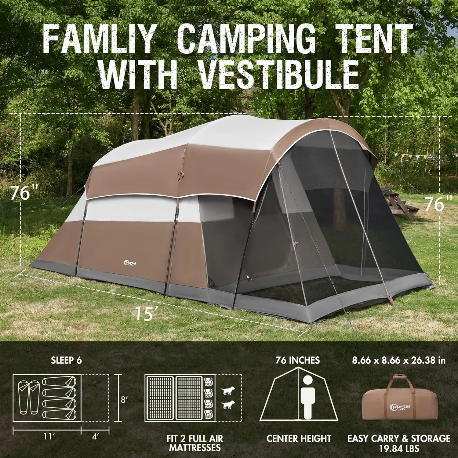6/8/10 Person Family Camping Tent with Screen Room