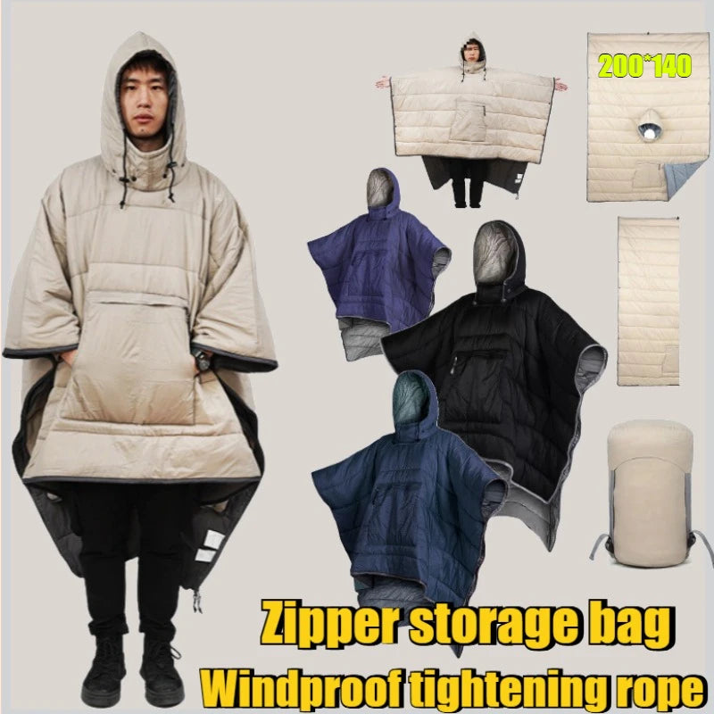Unisex Wearable Sleeping Bag Poncho – Waterproof Windproof Hooded Camping Blanket for Travel & Outdoor Adventures