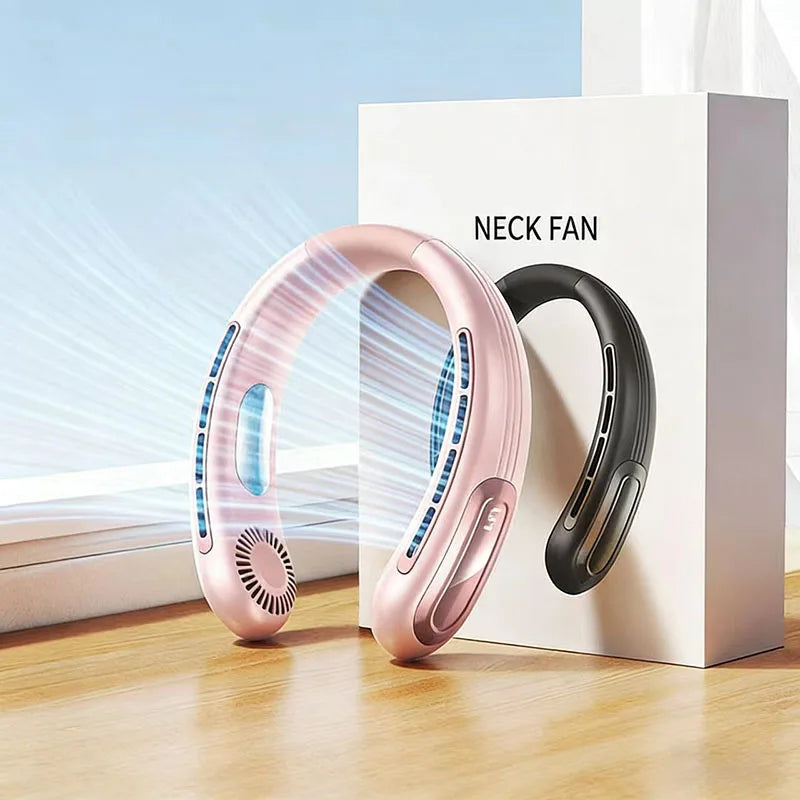 Mini Bladeless Neck Fan – USB Rechargeable Portable Hanging Fan with LED Digital Display