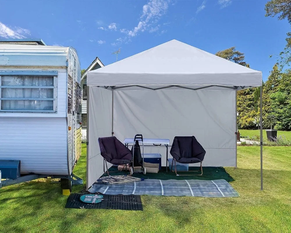 10x10 Pop Up Canopy Tent with 2 Sidewalls, Easy Setup for Outdoor Sun and Rain Protection, White