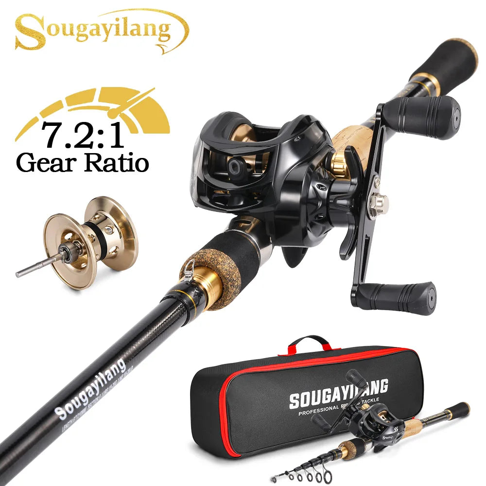 Heavy Duty Telescopic Baitcasting Rod & Reel Combo – Full Fishing Kit with Carry Bag