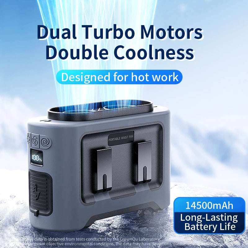 Socoolfan 14500mAh Wearable Waist Fan – Portable Dual Air Vent Fan for Travel, Sports & Outdoor Work